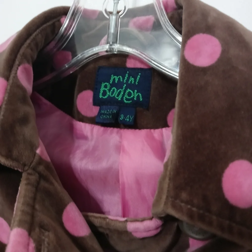 Mini Boden girls 4-5yr Brown/Pink Velour Double Breasted Long Sleeve Dress Coat